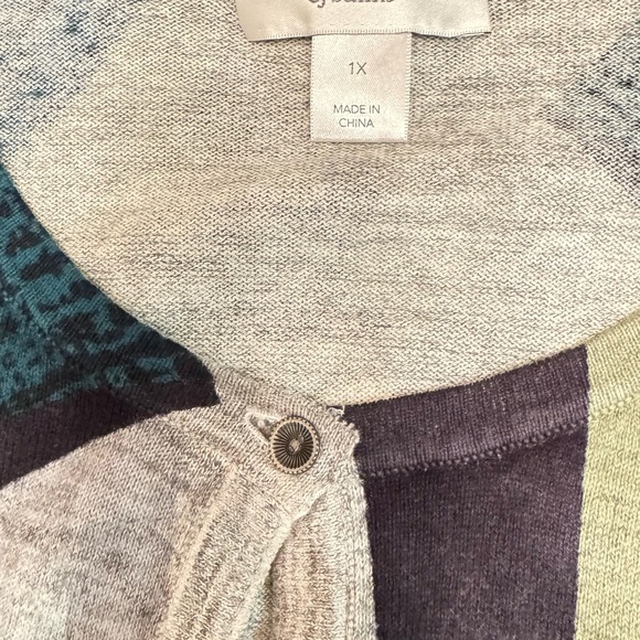 CJ Banks Grey Blue and green long sleeve button up cardigan sweater - Picture 4 of 4